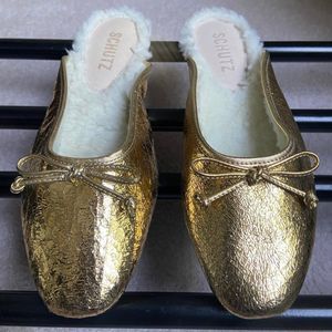 SCHUTZ Women Evelin Leather Shearling Slide Ballerina Flats - NEW NWOB